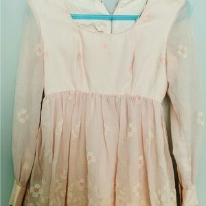 Vintage dress Lace pink empire embroidered flowers